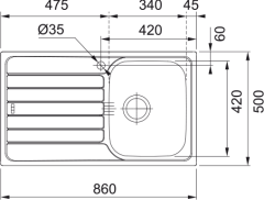 FRANKE - ÇELİK EVİYE SPARK - TEZGAH ÜSTÜ SKX 611 SOL