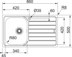 FRANKE - ÇELİK EVİYE SPARK - TEZGAH ÜSTÜ SKX 611 SAĞ