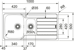 FRANKE - ÇELİK EVİYE SPARK - TEZGAH ÜSTÜ SKX 651 SAĞ
