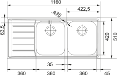 FRANKE - ÇELİK EVİYE NEPTUN - TEZGAH ÜSTÜ NEX 621 SOL
