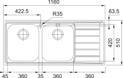 FRANKE - ÇELİK EVİYE NEPTUN - TEZGAH ÜSTÜ NEX 621 SAĞ