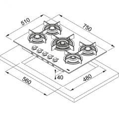 FRANKE CRYSTAL LİNE FHCR 755 4G TC HE BK C CRİSTALLO NERO CAM OCAK